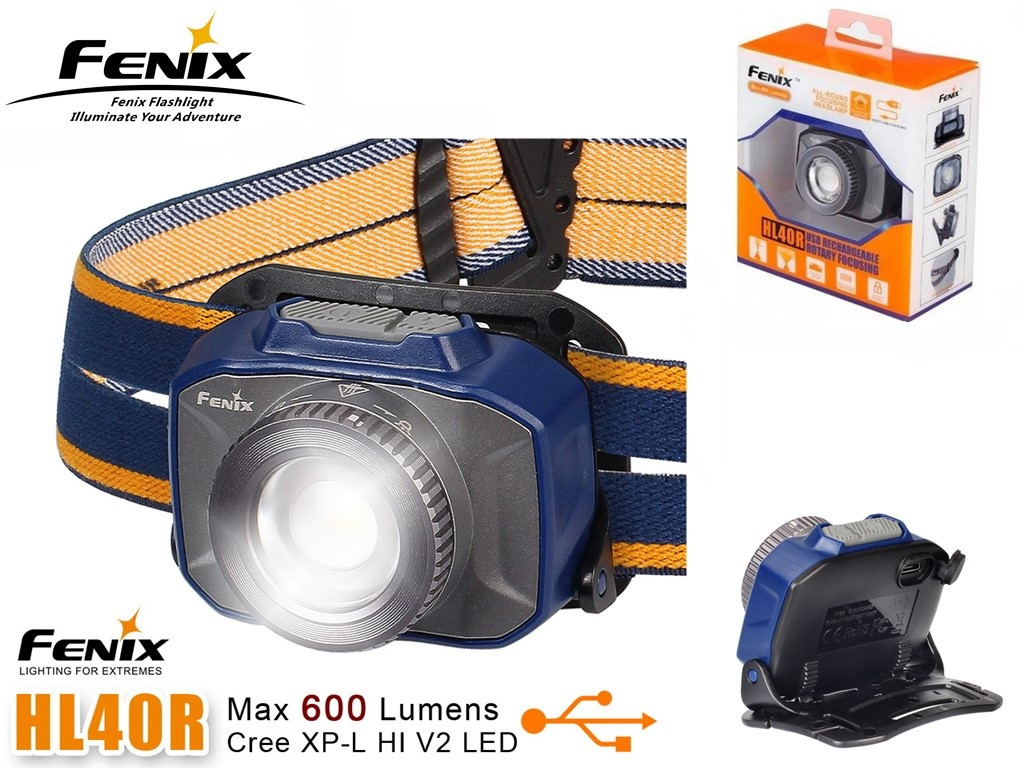 Налобний ліхтар Fenix HL40R з зумом (600Lm, Cree XP-L V3, 2000 mAh, Zoom, IP-66, USB, Індикатор заряду) СИНІЙ, фото 1