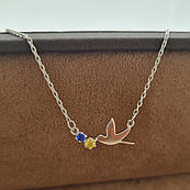 Срібне кольє Голуб світу з кольоровими фіанітами