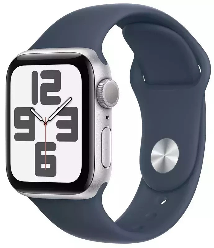 Apple Watch SE 2 44mm Silver Aluminum Case with Storm Blue Sport Band (M/L) (MREE3) 2023