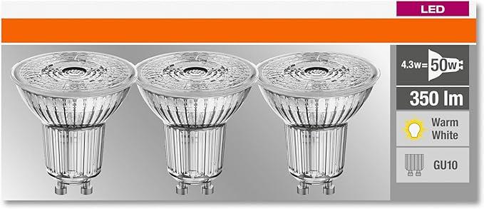 Рефлекторна лампа OSRAM LED Base PAR16. Цоколь GU10, 4,3 Вт, теплий білий 3 шт