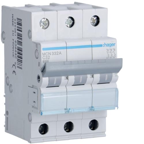 Автоматичний вимикач In=32 А, 3п, С, 6 kA, 3м Hager  (MCN332)