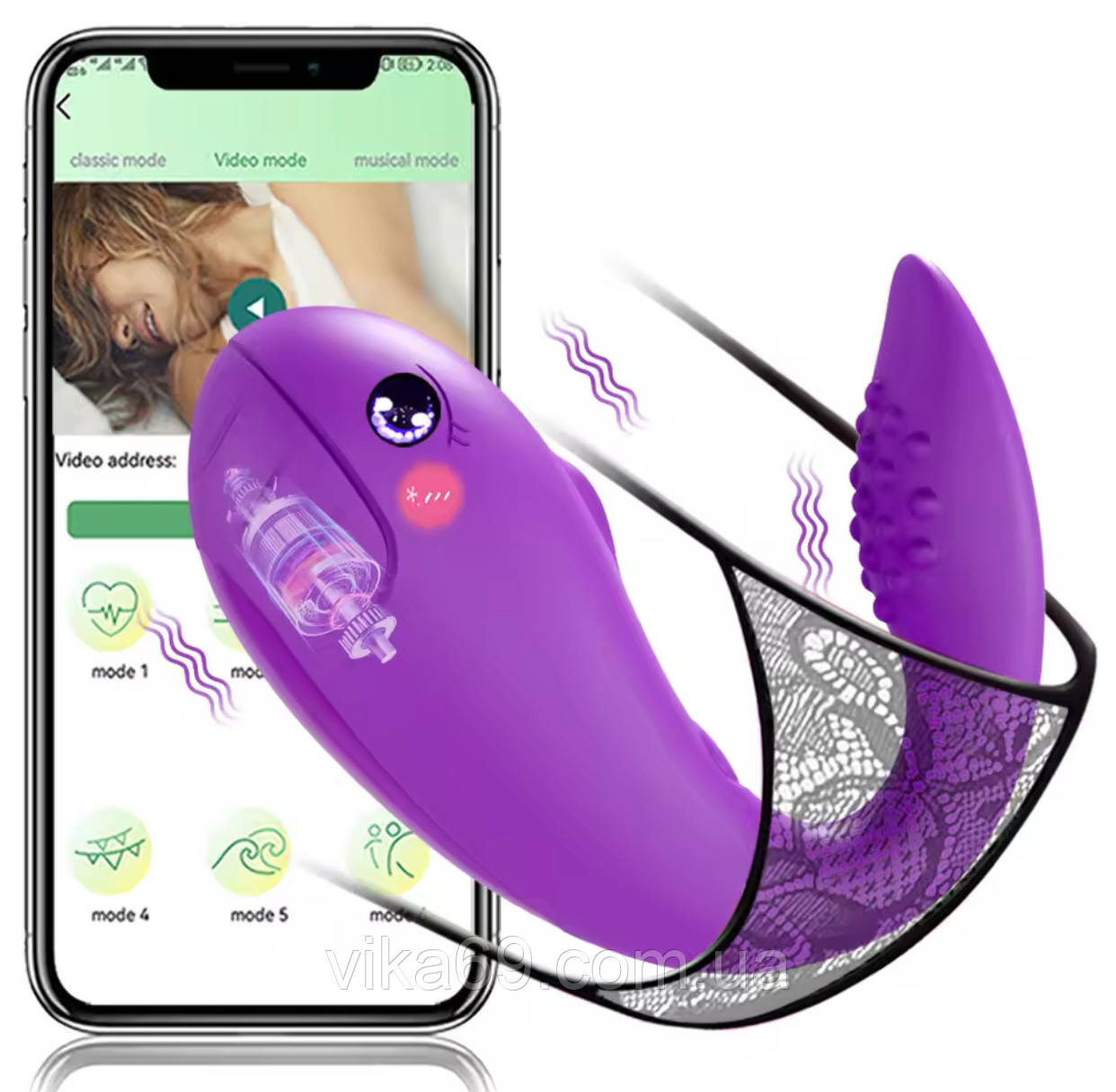 Bluetooth вібратор Dildo 2 активні сторони APP Bluetooth Control Music Mode 9 режимів, фото 1