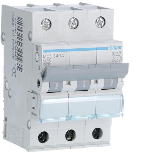 Автоматичний вимикач In=40 А, 3п, С, 6 kA, 3м Hager  (MCN340)