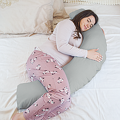 Подушка для вагітних і годування Бумеранг 148х66 см Світло-сіра
