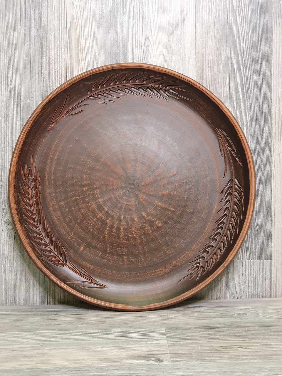 Блюдо велике глиняне (з червоної глини), кругле, плоске, для фуршету, банкету, 30 см