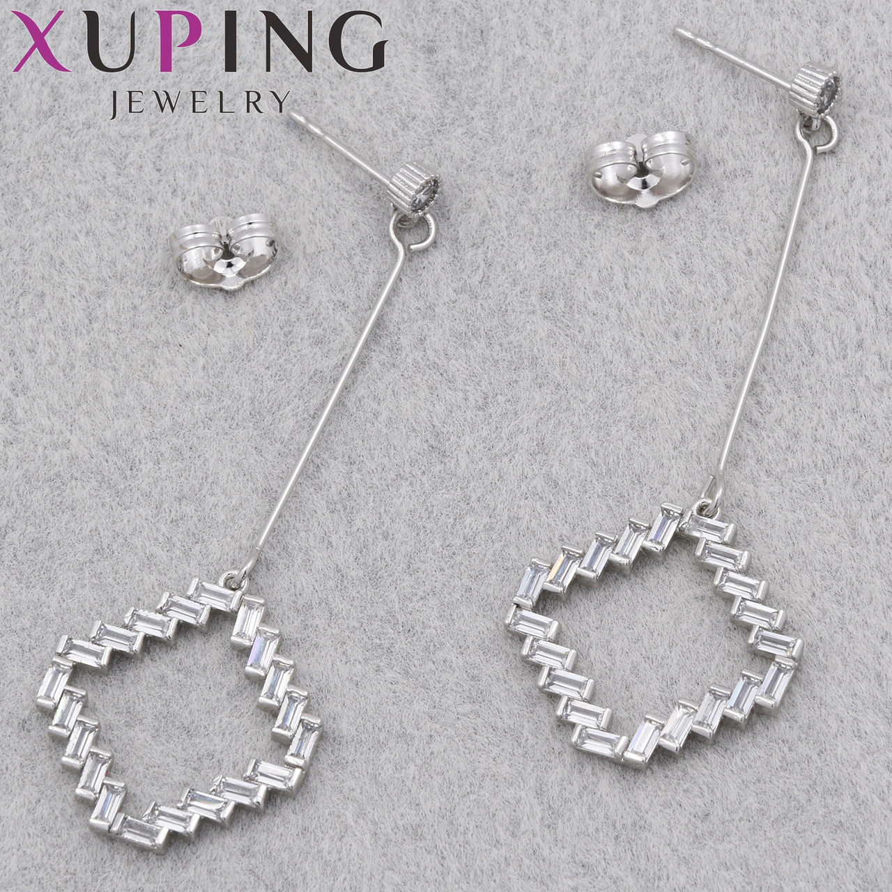 Серьги женские позолота фирма Xuping Jewelry родий гвоздики пуссеты с хрустальными стразами длина 5,5 см