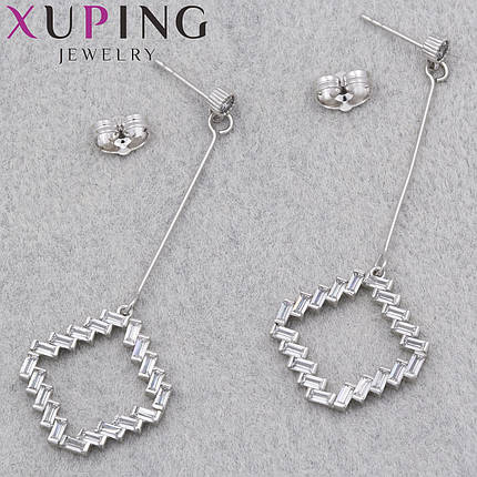 Серьги женские позолота фирма Xuping Jewelry родий гвоздики пуссеты с хрустальными стразами длина 5,5 см, фото 1