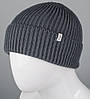 Безшовна шапка на флісі з відворотом (С2324), Графіт, фото 2