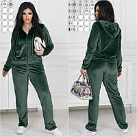 Женский спортивный костюм велюровый кофта на молнии +прямые штаны большие размеры Р-46-48, 50-52, 54-56, 58-60