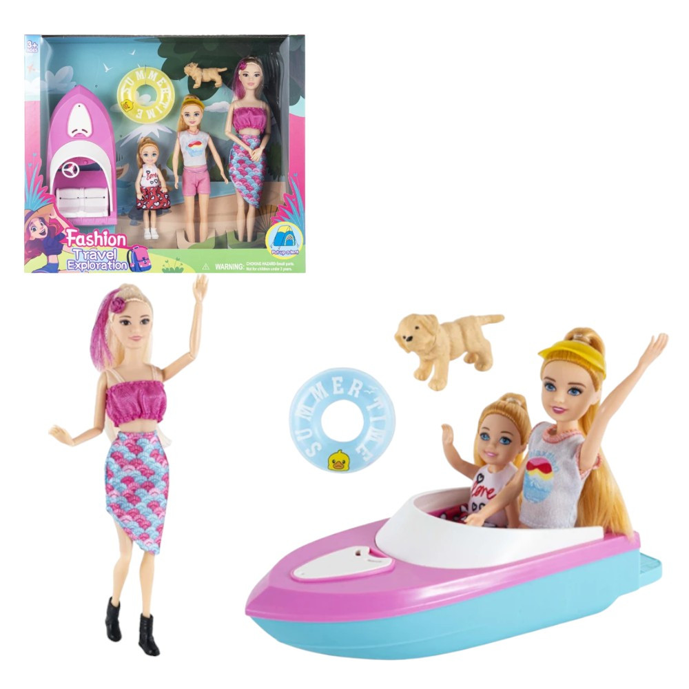 Лялька з аксесуарами (3 ляльки, висота 30 см, човен, коло для плавання, собачка, у коробці) ST 5616-8, фото 1