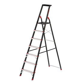 Стрем'янка на 7 сходинок, драбина с лотком для інвентаря, драбина висотою 1,5 м INTERTOOL LT-0057 pwtl