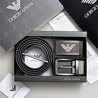 Чоловічий шкіряний ремінь з двома пряжками, подарункове упакування GA (313)