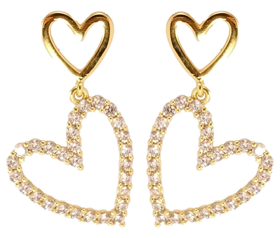 Сережки Xuping QQMM Позолота 14K пусети "Сердечки з цирконієм"