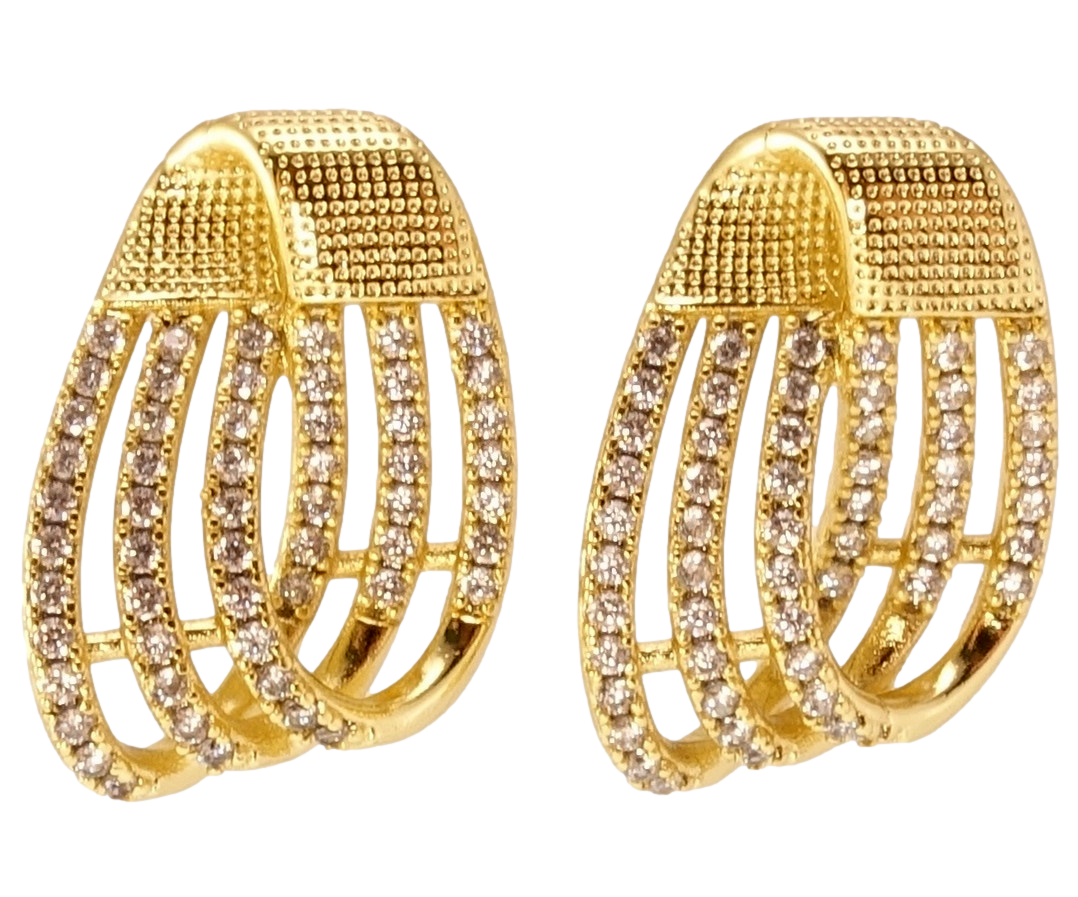 Сережки Xuping QQMM Позолота 14K пусети "Декоративні петельки з цирконієм" візерунок на один бік