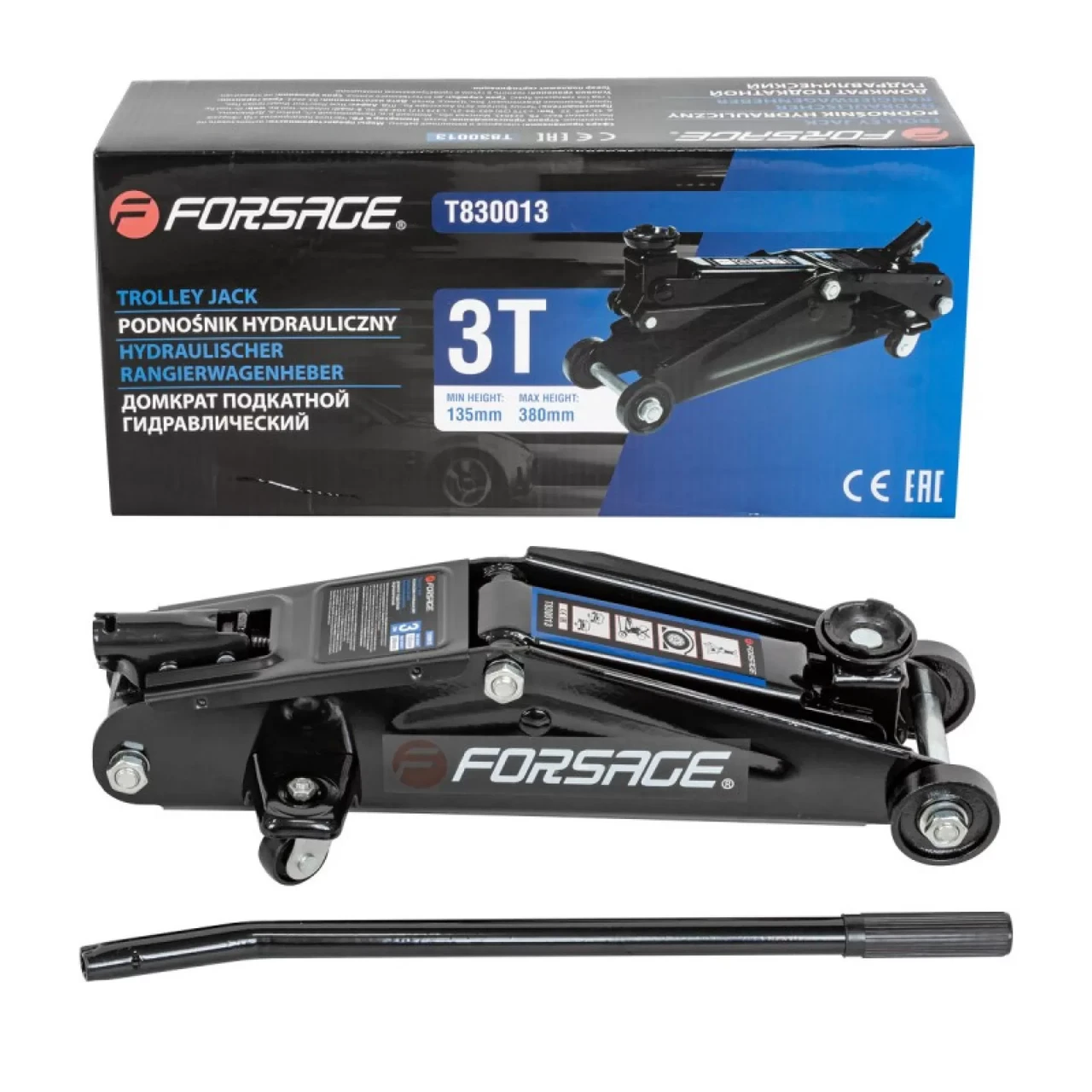 Домкрат гідравлічний підкатний 2т (h min 135мм, h max 380мм) вузька база Forsage F-T830013 (Код:4083), фото 1