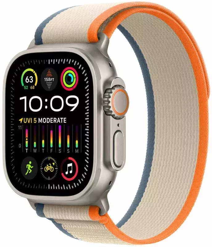 Apple Watch Ultra 2 49mm GPS + LTE Titanium Case with Orange/Beige Trail Loop M/L (MRF23)