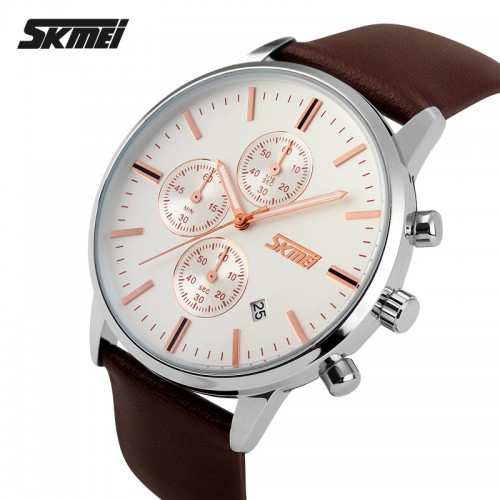 Чоловічий годинник з хронографом Skmei 9103WTBN White-Brown, фото 1