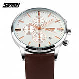Чоловічий годинник з хронографом Skmei 9103WTBN White-Brown, фото 5