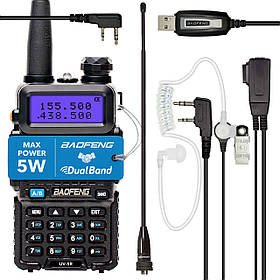 Комплект Рація Baofeng UV-5R 5 Вт, Li-ion 1800 мА·год + антена МР 771 + USB кабель PL2303 + гарнитура EMP-3967