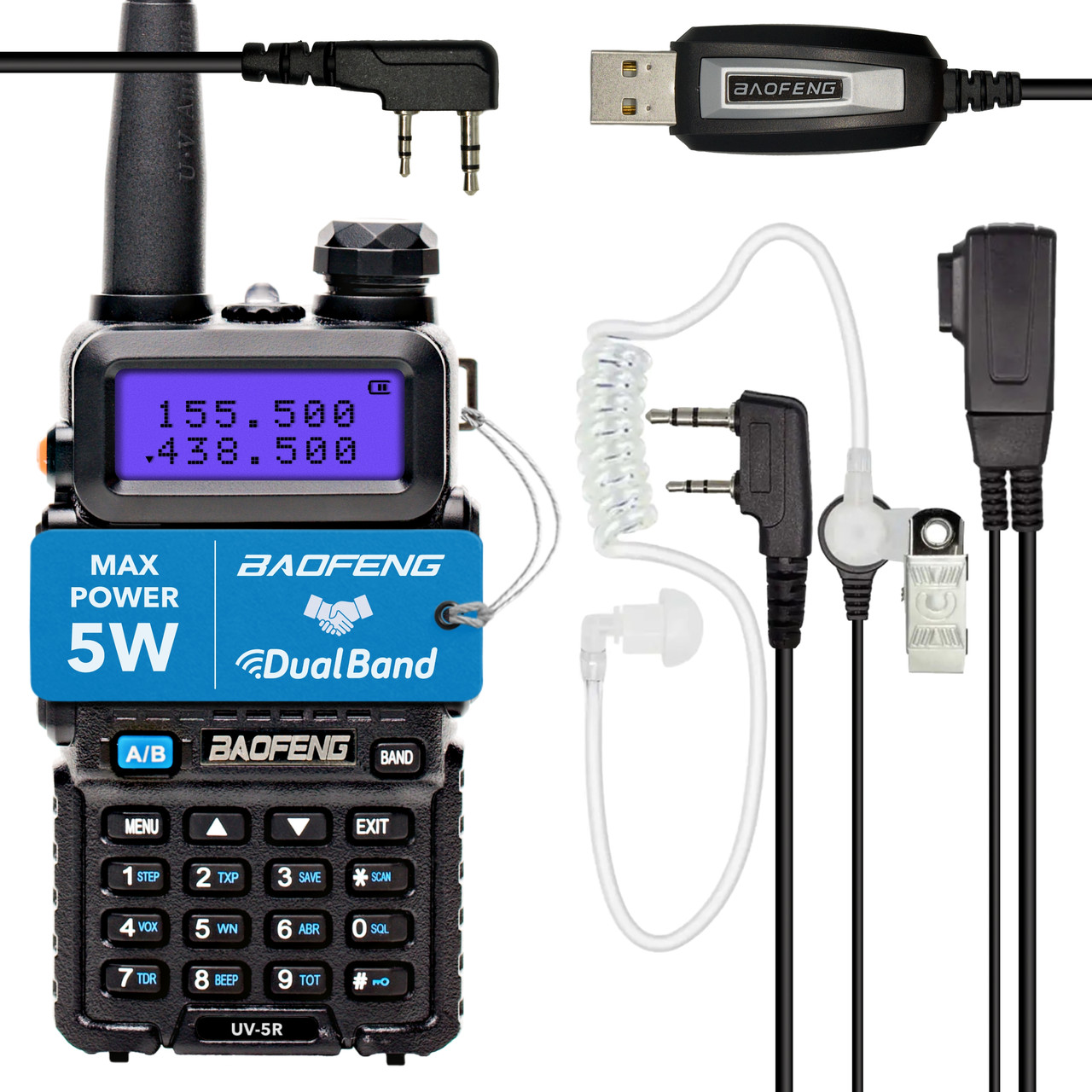 Комплект Рація Baofeng UV-5R 5 Вт, Li-ion 1800 маг + USB кабель PL2303 + Гарнітура EMP-3967