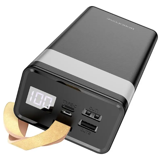 Зовнішній акумулятор borofone bj18a 30000 mah 2 usb tape-c з дисплеєм і ліхтариком Power bank для ґаджетів