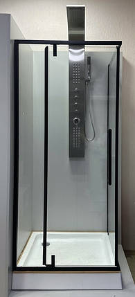 Душова кабіна Veronis KN-16-09 90х90х204 см на низькому піддоні чорна прозоре скло розпашні двері, фото 1