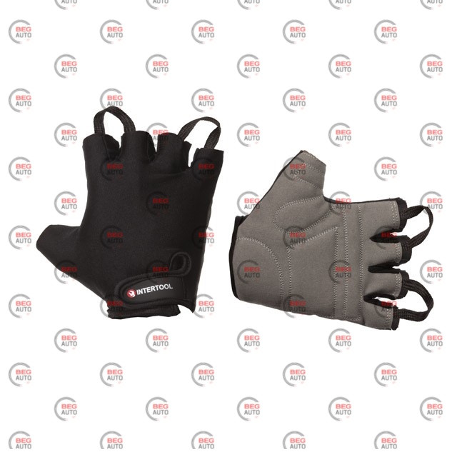 Рукавички без пальців, еко шкіра "amara", розмір 10, захисні вставки, фіксація ремінцем, чорно-сірі (Intertool)