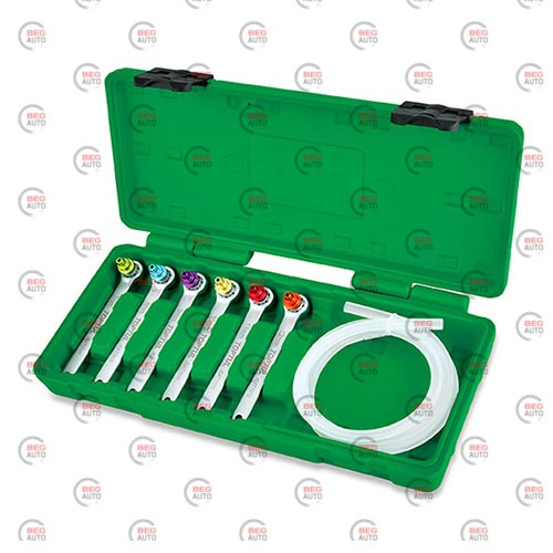 Набір ключів прокачування гальм зі зворотним клапаном 7шт 7-12мм, силіконовий шланг 1м (Toptul)