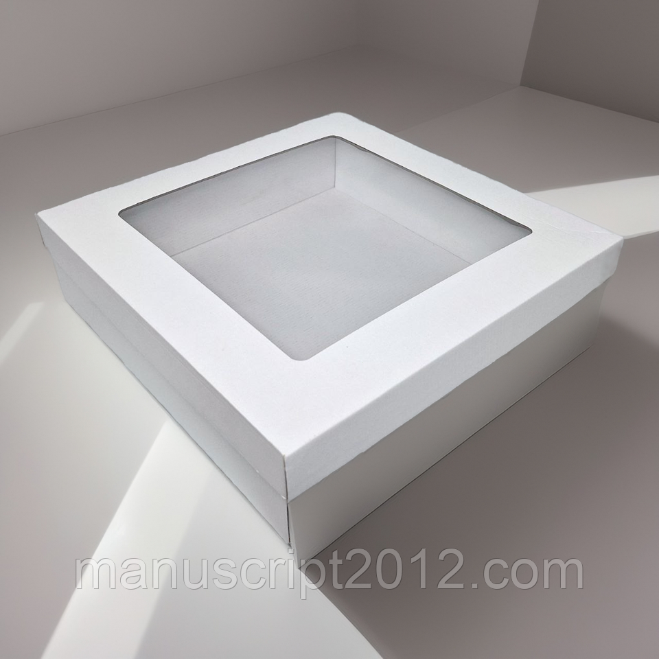 Коробка подарункова з кришкою та вікном (360х360х100мм.) біла