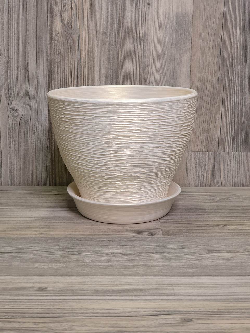 Горщик/вазон 1,5 л. для квітів Білий з золотом,, з піддоном, кімнатних (домашніх) рослин, фото 1