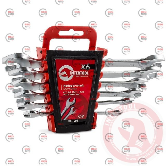 Набір ріжкових ключів 6-17 мм 6 шт (планшет) crv Satine (Intertool)