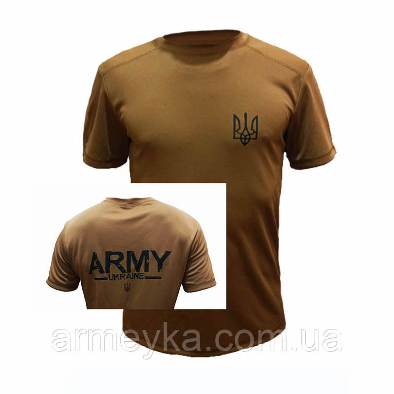 Футболка armytrataine (тризуб + напис на спині) койот coolmax UA 44 (ОГ до 91), 44, фото 1