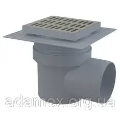 Зливний трап ALCAPLAST 150×150/110 мм бічний стік решітка з нержавіючої сталі гідрозатвор мокрий