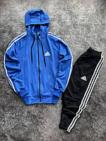 Чоловічий синій спортивний костюм Adidas з лампасами осінь весна, Костюм Адідас синій на блискавці Кофта та Штани