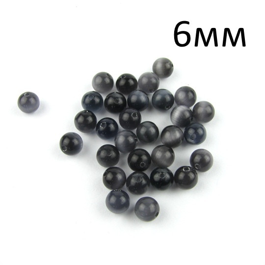 Намистини Котяче око 6мм Чорний 1шт NKK001-9, фото 1