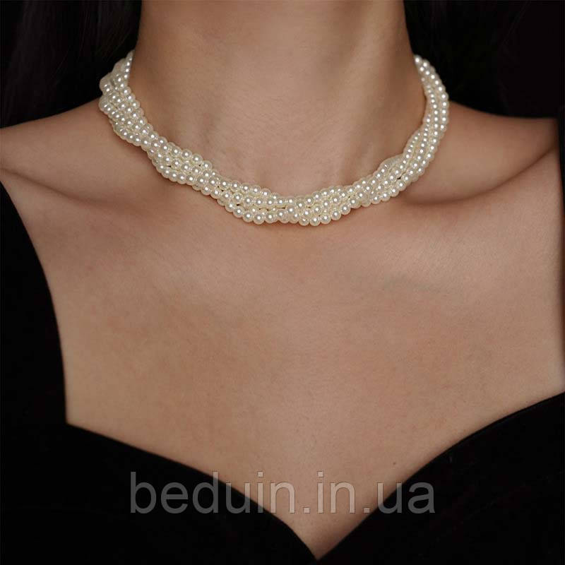 Перлове вінтажне намисто "Едвіна" з переплетених перлів, чокер — Aushal Jewellery