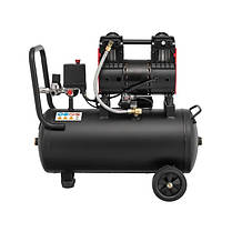 Компресор 24 л, 1.1 кВт, 220 В, 8aтм, 160 л/хвил, 1400 об/хв, малошумний, безмасляний, 2 циліндра INTERTOOL, фото 3