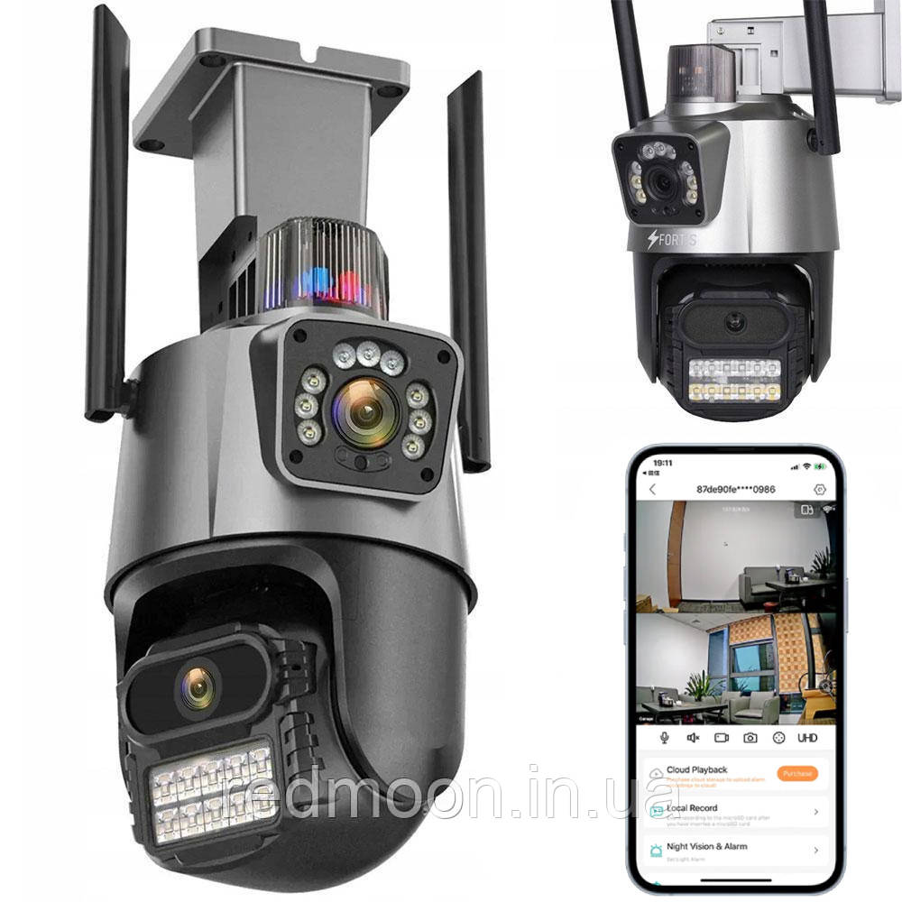 Вулична Wifi камера відеоспостереження (6MP, Full HD) Dual Lens / Охоронна вай фай камера з сиреною / Відеокамери, фото 1