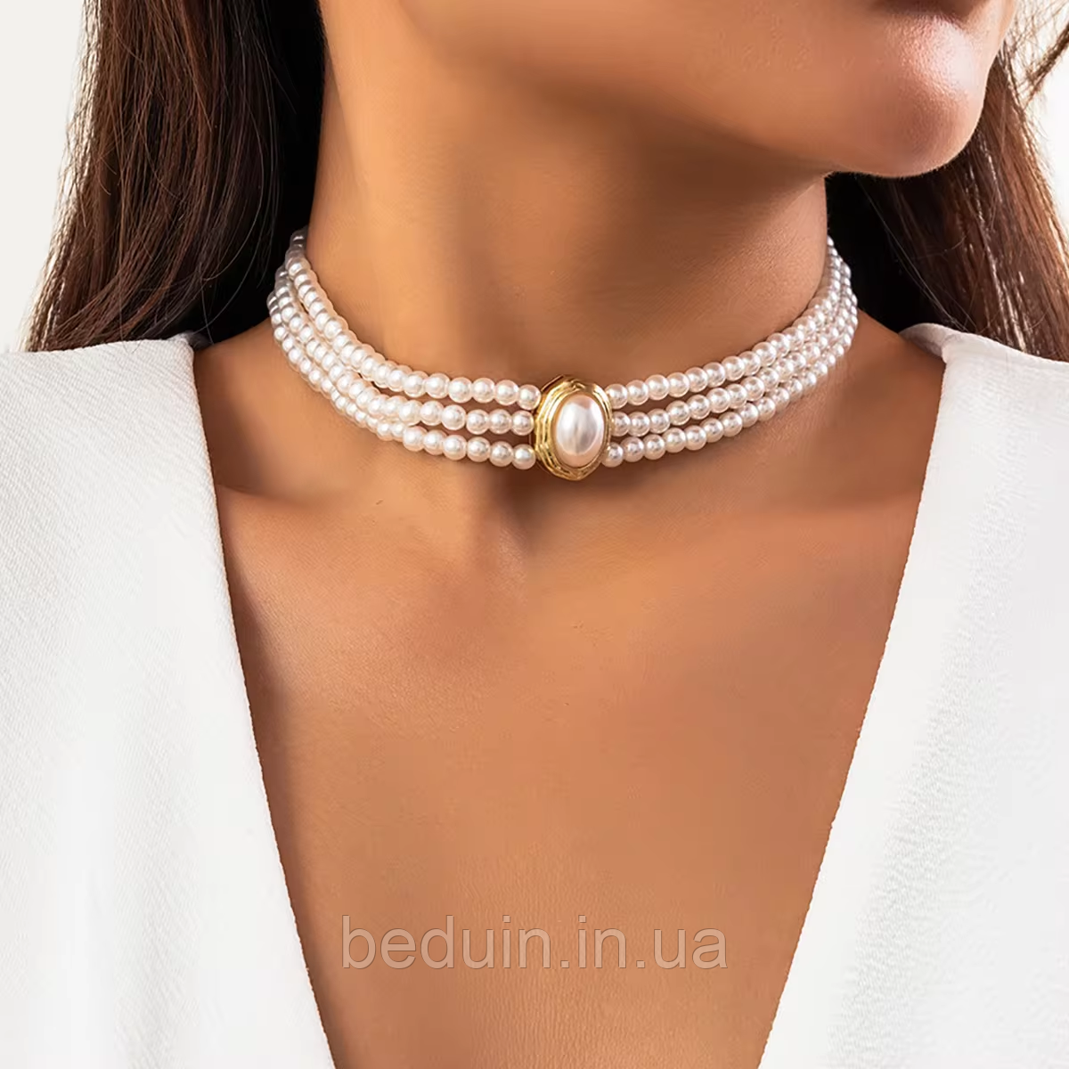 Вінтажний перловий чокер, намисто з каменем "Аріана" з білих перлів — Aushal Jewellery