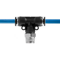 З'єднання цангове Т-подібне для поліуретанових та ін. шлангів 6*6 мм, 1/4“ зовн. різьба INTERTOOL PT-2351 ptor, фото 4