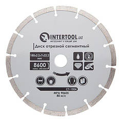 Диск відрізний сегментний алмазний, 180мм, 16-18% INTERTOOL CT-1004 ptor