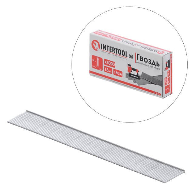 Цвях для степлера PT-1603, PT-1612, 18 мм (18GA), 1.0*1.25 мм, 5000 од/пач. INTERTOOL PT-8618 ptor