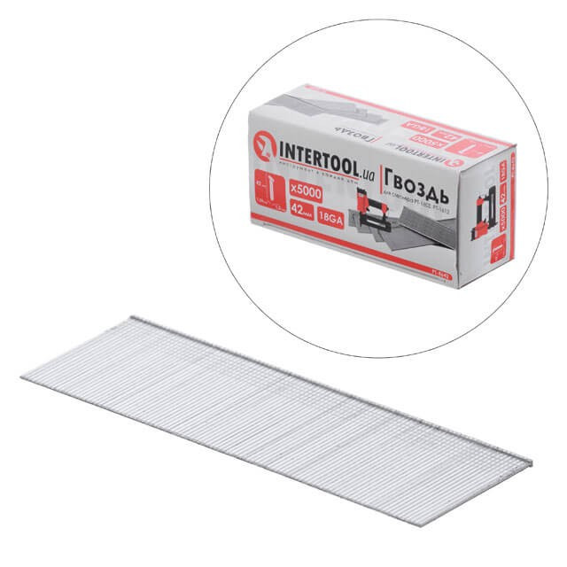 Цвях для степлера PT-1603, PT-1612, 42 мм (18GA), 1.0*1.25 мм, 5000 од/пач. INTERTOOL PT-8642 ptor