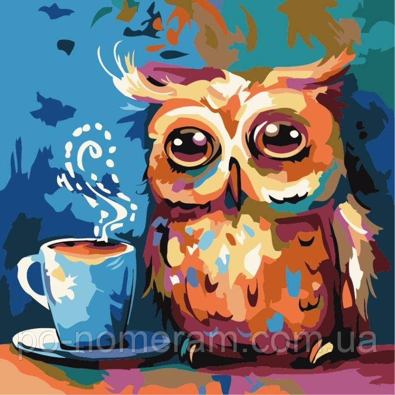 Новинка Картина за номерами ArtStory Сова та кава ДВП (AS2084) 30 х 30 см, фото 1