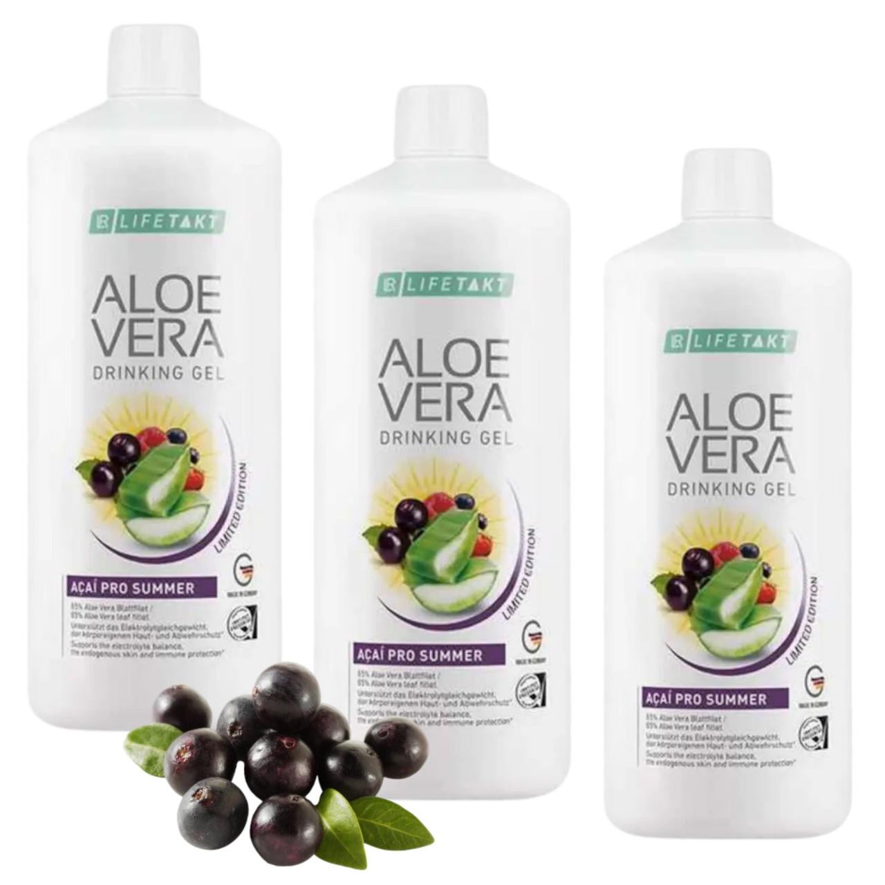 LR Набір питних гелів Aloe Vera з ягодами асаї (3 шт), лр питний гель алое вера асаі, фото 1