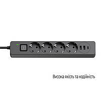 Мережевий фільтр-подовжувач СolorWay 4 розетки/3USB (2USB-A + 1 TYPE-C) Black 5M (CW-CHE435PDB), фото 6