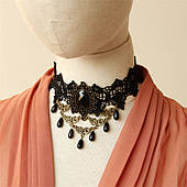 Кружевной винтажный черный чокер "Розалина" с подвесками - Aushal JEWELRY