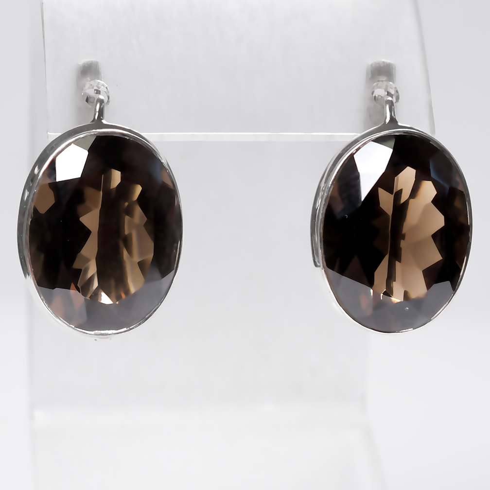 Рахтопаз димчастий кварц (моріон) срібні сережки, 916СР