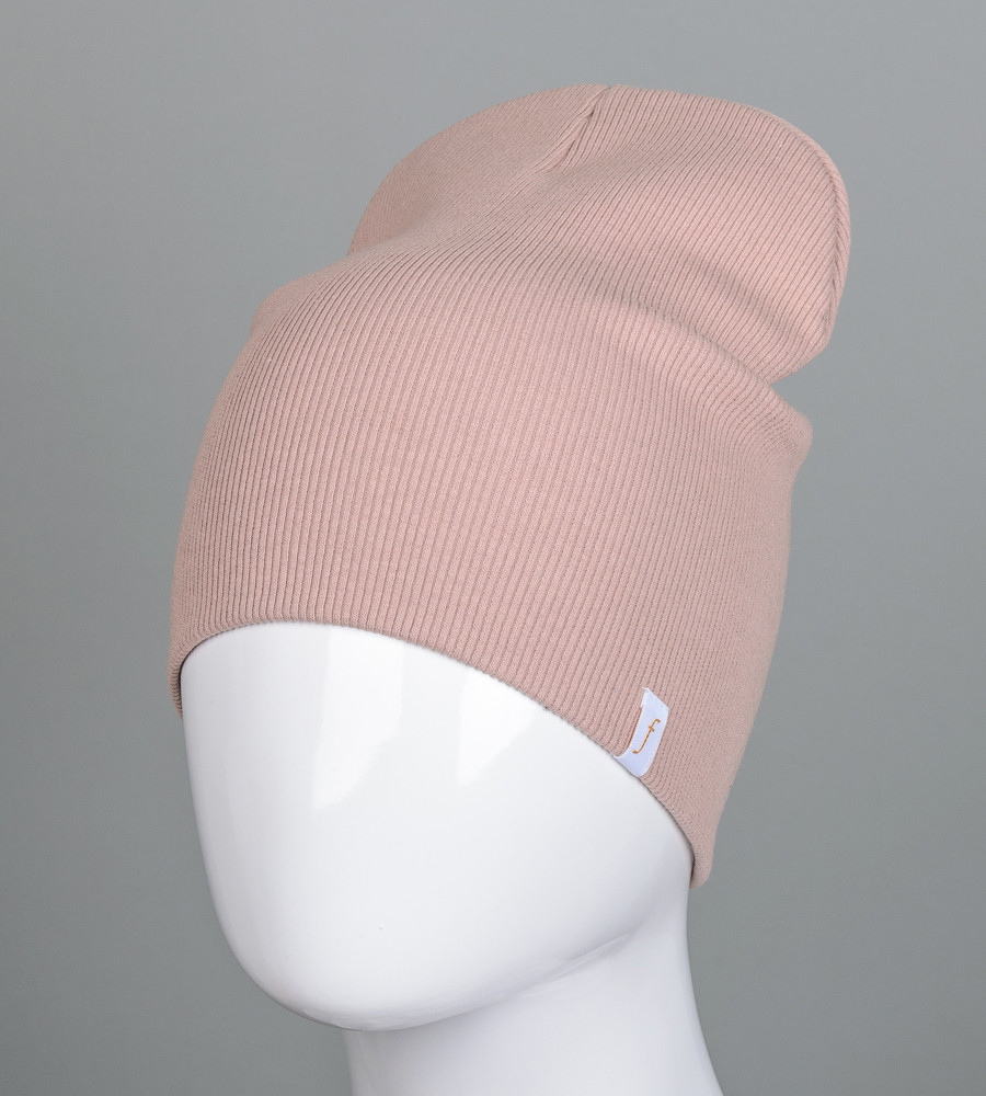 Шапка трикотажна Рубчик без відвороту (20217), Пудра, фото 1