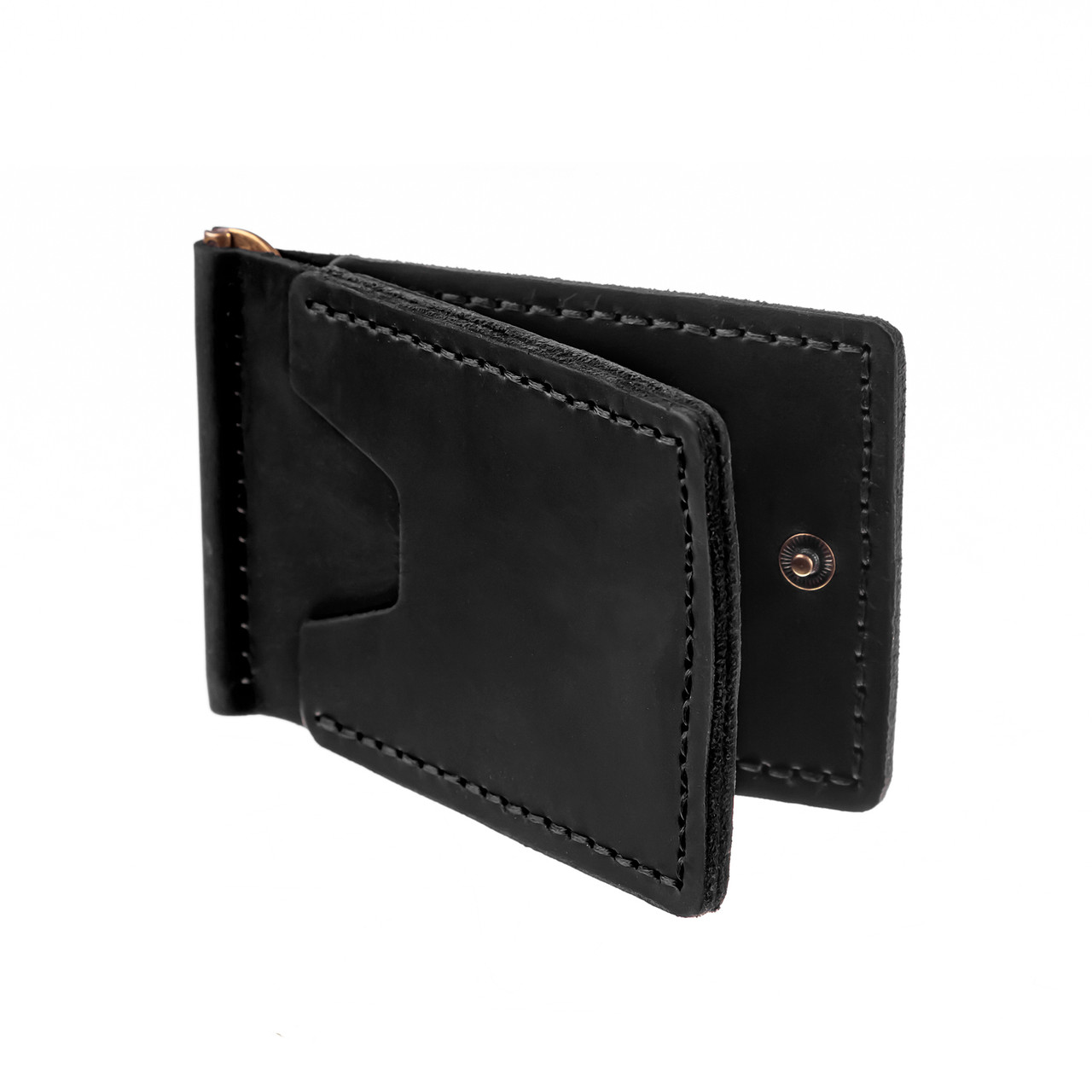 Шкіряний гаманець-затискач для грошей на кнопці KAFA 16HM black, фото 1